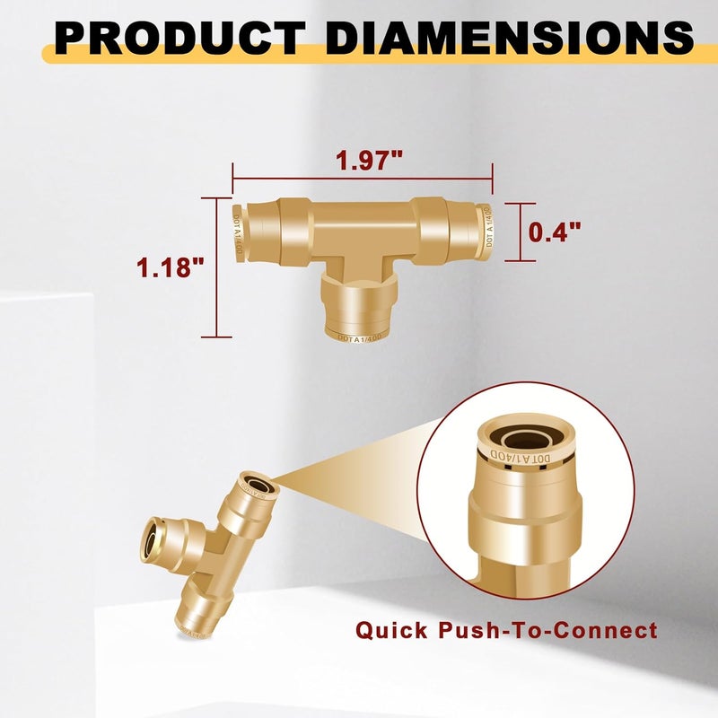 Siptenk 1/4 Air Hose Fitting, 1/4 Inch OD Tube Tee Union DOT Quick Connect Fittings, 1/4 Air Line Fittings for Truck Trailers Industry Air System - Image 2